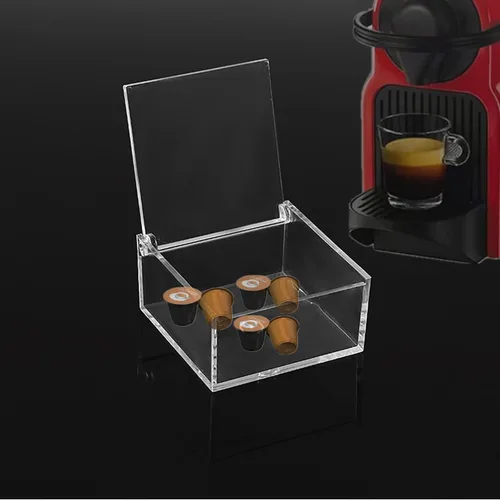 Miniatura 3 de KissYou Caja de acrílico con tapa, caja transparente con tapa con bisagras, almacenamiento de acrílico, soporte para cápsulas de café, organizador