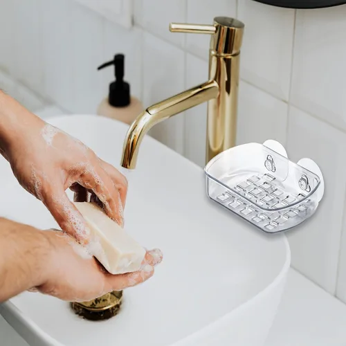 Miniatura 6 de Estuche para jabón, soporte con ventosas, 5.25 pulgadas de largo, plástico acrílico transparente, jabón en barra, esponja, recipiente para artículos