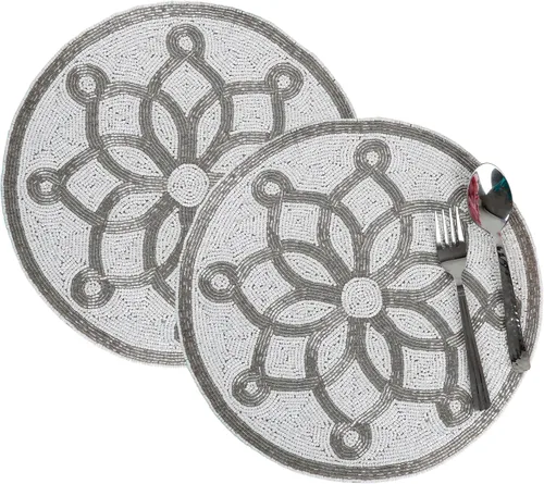 Miniatura 38 de Manteles individuales de 13 pulgadas con cuentas redondas para mesa de comedor - Manteles decorativos con cuentas de vidrio y respaldo de algodón