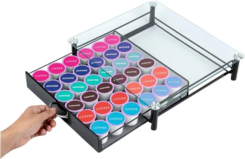 Miniatura 10 de Restaurantware Soporte para cápsulas de café de 15.16 x 13.58 x 3.35 pulgadas, organizador de cápsulas de café de hierro para 36 K-Cup, cajón