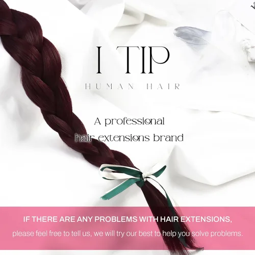 Miniatura 7 de Moresoo Extensiones de cabello humano con punta en I Tip, extensiones de cabello humano real color rojo vino, Itip para boda, 0.8 gm/hebra, 50
