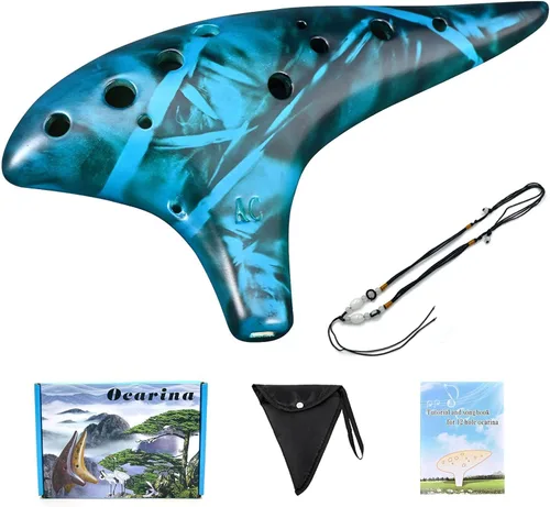 Miniatura 9 de Ocarina de 12 agujeros Alto C de paja, cerámica ahumada, piccolo, instrumento musical para adultos con libro de canciones y bolsa para el cuello