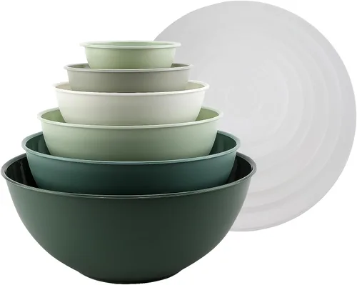 Miniatura 44 de COOK WITH COLOR - Tazones para mezclar anidables, juego de 12 tazones de plástico con tapas, aptos para microondas (menta degradada)