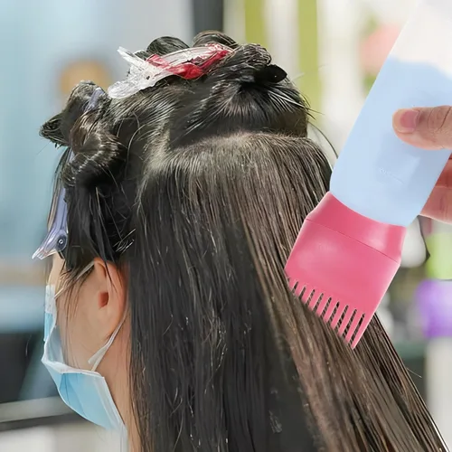 Miniatura 5 de Pimoys Paquete de 2 botellas aplicadoras de peine de raíz, aplicador de aceite de 6 onzas para tinte para el cabello Rosa