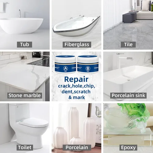 Miniatura 5 de Kit de reparación para bañera y ducha de fibra de vidrio, color blanco, kit de reparación de azulejos de porcelana de 3.7oz, kit de reparación