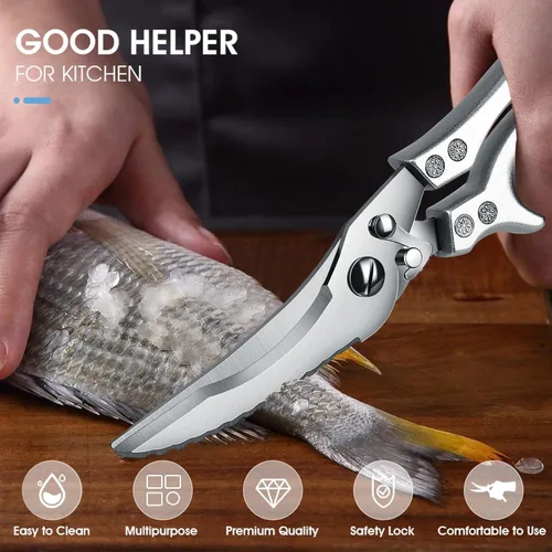 Miniatura 6 de PURPLEBIRD Tijeras para Aves de Corral Resistentes, Tijeras de Cocina Aptas para Lavavajillas, Tijeras de Cocina para Cortar Carne de Acero plateado