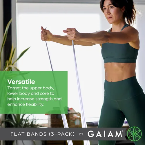 Miniatura 4 de Gaiam Juego de bandas de resistencia para restaurar la fuerza y la flexibilidad, 3 niveles de resistencia, bandas de entrenamiento de fuerza