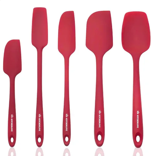 KITCHENLOVE Juego de 5 espátulas de silicona resistentes al calor de alta calidad de 600 °F para hornear, cocinar, mezclar, antiadherentes con Rojo