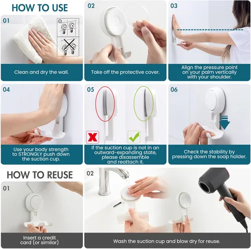 Miniatura 8 de TAILI Soporte para maquinilla de afeitar con ventosa para ducha, paquete de 2, toalla, lufa, soporte para afeitadora para pared de baño, potentes