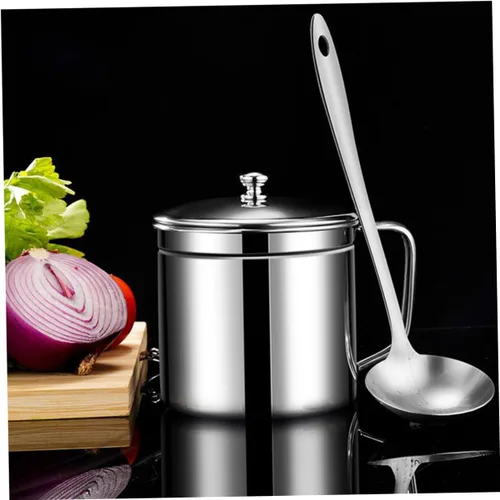 Miniatura 6 de 1 olla de filtro de aceite de acero inoxidable con tapa, soporte de aceite y suministro de cocina, colador de grasa fácil de limpiar para cocina