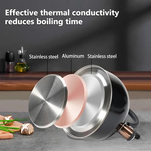 Miniatura 6 de Hervidor de Té, Hervidor de Té Silbante para Estufa de 2.6 Cuartos, Teteras para Estufa de Acero Inoxidable Grado Alimentario, Mango