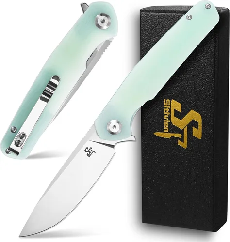 Miniatura 10 de Sitivien Cuchillo plegable ST102, hoja de acero D2+mango Micarta EDC herramienta cuchillo para exteriores, camping, caza, supervivencia (marrón)