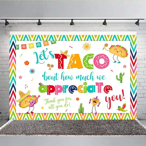 Miniatura 4 de Lofaris Fondo de 5 x 3 pies con texto en inglés "Thank You for All You Do Let's Taco Bout How Much We Apreciate You