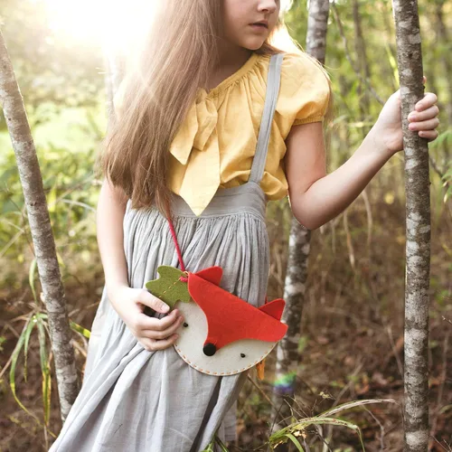 Miniatura 3 de Petit Collage Bolsa de fieltro de zorro bosque, bolsa cruzada para niños con cremallera de bellota a juego para niños, kit de costura de DIY