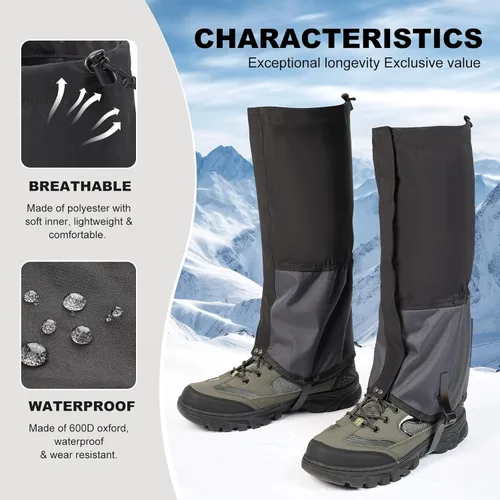 Miniatura 2 de Gators impermeables para botas y zapatos de senderismo, polainas ligeras ajustables para hombres y mujeres, polainas para senderismo, raquetas