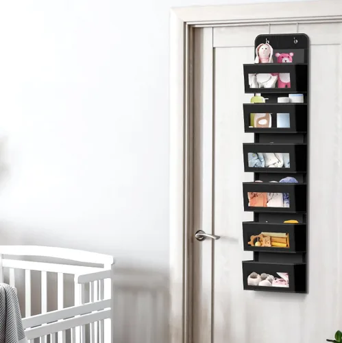 Miniatura 6 de Simple Houseware - Organizador con 6 bolsillos con ventana transparente para colgar sobre la puerta del armario, para recámara, baño, despensa, Negro