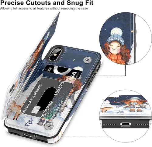 Miniatura 3 de LETO Funda para iPhone X, funda para iPhone Xs, funda de piel tipo cartera con diseños de moda para niñas y mujeres, funda tipo folio con ranuras