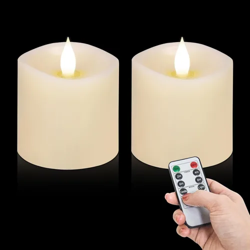Velas sin llama de 3 x 3 que funcionan con pilas con temporizador remoto, duran 600 horas, velas de batería parpadeantes, velas LED eléctricas de