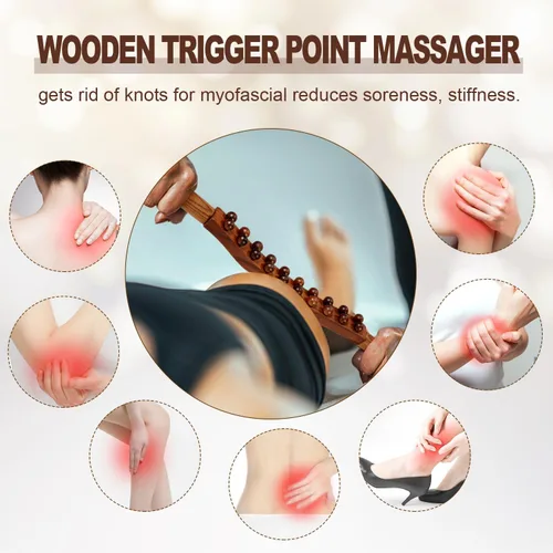 Miniatura 2 de Wood Therapy - Rodillo de masaje de drenaje linfático, herramienta de liberación miofascial, masajeador de celulitis estomacal, alivia el dolor