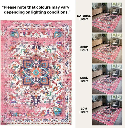Miniatura 129 de GLN Rugs Traditional Collection - Alfombra de felpilla lavable a máquina, tradicional lavable, antideslizante, alfombra de felpilla de pelo corto