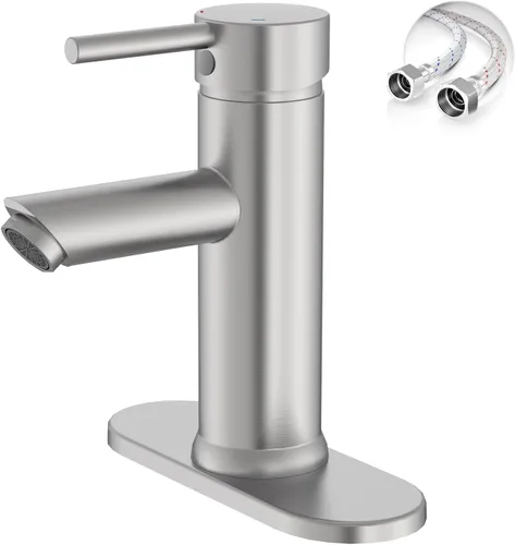 Miniatura 10 de Grifos de baño negros y dorados de 1 agujero, un solo mango, grifo de lavabo de baño moderno comercial con placa de cubierta, drenaje desplegable