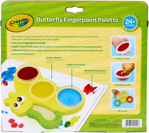 Miniatura 7 de Crayola Paleta de pintura de dedos de mariposa (3 quilates), pintura de dedos lavable y a prueba de derrames para niños pequeños, pintura menos