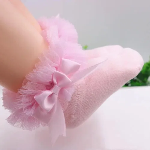 Miniatura 5 de Calcetines con volantes para bebés y niñas, calcetines de princesa con volantes y volantes, paquete de 4 unidades, blanconegrogrisrosamulticolor