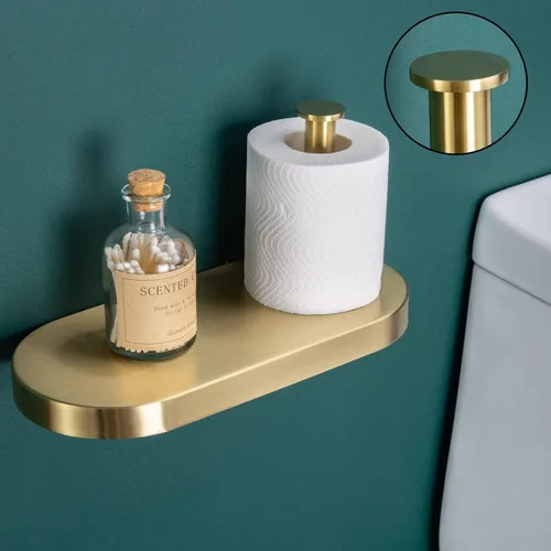 Miniatura 3 de RANDOM Soporte de papel higiénico dorado cepillado con estante SUS 304 Accesorios de baño de acero inoxidable Soporte de pañuelos Dispensador