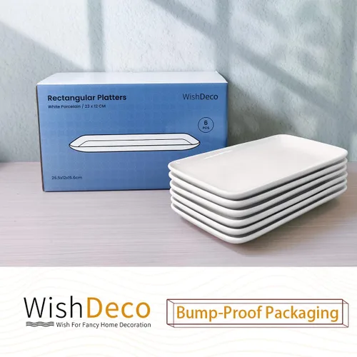 Miniatura 5 de WishDeco Juego de 6 platos rectangulares pequeños, platos blancos de 9 pulgadas, platos de cerámica para sushi, platos de servir para aperitivos
