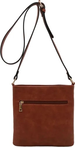 Miniatura 6 de Bolso bandolera clásico de tamaño mediano con placa dorada, Marrón, talla única