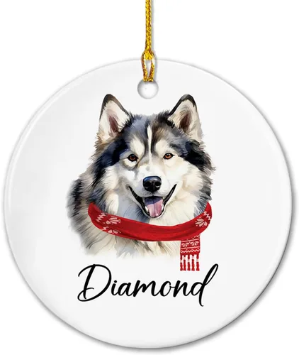 Adorno de cerámica personalizado de Alaskan Malamute para perro, papá, mamá, amantes de los perros, adorno de Navidad personalizado de Alaskan