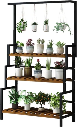 Gdrasuya10 Soporte de 3 niveles para plantas colgantes, estantes de maceta de 68 pulgadas de alto, organizador de macetas, estante de metal para