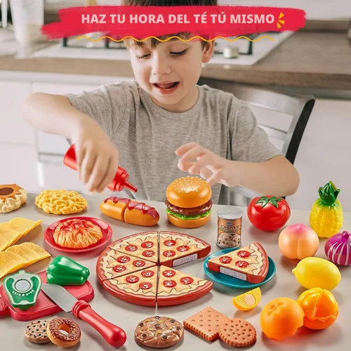 Miniatura 4 de Juegos de comida de simulación para cocina de niños - 80 piezas de alimentos de simulación con 2 cestas de picnic para niños, alimentos de juguete