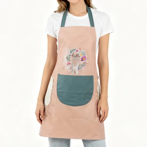 Miniatura 4 de DILLMAN Delantal de cocina para mujer con bolsillos para limpiar las manos, bolsillo grande, limpieza a mano, impermeable para cocinar y hornear Rosa