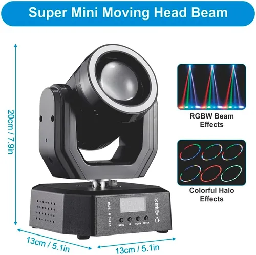 Miniatura 6 de Mini luz de cabeza móvil, 30 W, luces LED compactas para escenario, haz de cabeza móvil con efectos de halo, control remoto/DMX512/control de sonido