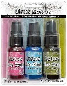 Miniatura 3 de Ranger Tim Holtz Distress - Paquete de 6 botellas de una onza (colección Mica Holiday que incluye juegos 1 y 2) con varillas de detalle Trebbies