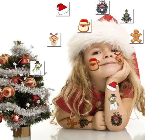 Miniatura 4 de CHARLENT 148 tatuajes temporales de Navidad para niños, tatuajes individuales de Navidad para niños, recuerdos de fiesta de Navidad, relleno
