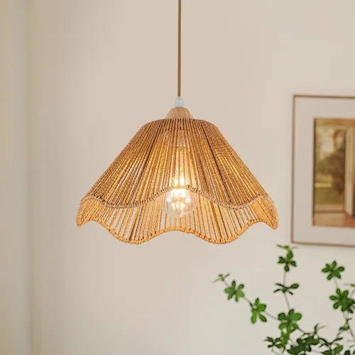 Miniatura 10 de Lámpara de Techo de Ratán Boho - Mini Candelabro de Montaje Empotrado Accesorio de Luz Tejido para Dormitorio, Pasillo, Entrada, Baño, Guardería
