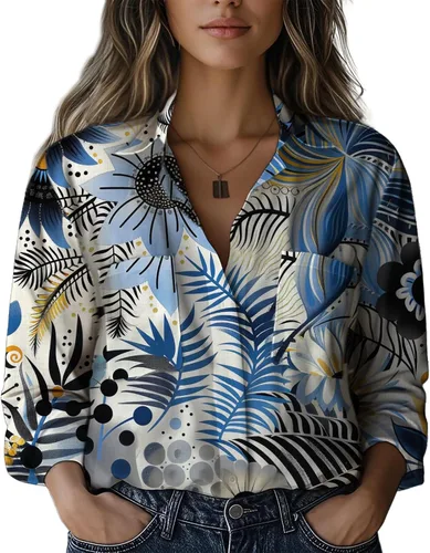 Miniatura 12 de Summer Tops for Women Lightweight Button Flowy Shirts Boho Long Sleeve Blouses Casual Clothes with Pockets
