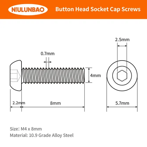 Miniatura 2 de Tornillos de cabeza de botón M4-0.028 x 0.315 in, acero de aleación de grado 10.9, acabado de óxido negro, unidad de enchufe Allen, máquina métrica