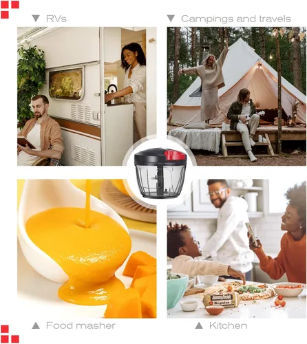 Miniatura 6 de Ourokhome Procesador manual de alimentos, cortador de verduras, portátil, rápido y con cuerda, para pequeñas cocinas, para verduras, ajo, cebolla
