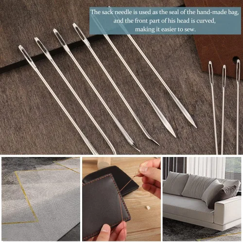 Miniatura 5 de 20 piezas de agujas de coser de cuero, kit de agujas de coser de alta resistencia incluye aguja de cuero curvada, aguja de saco, aguja de coser a