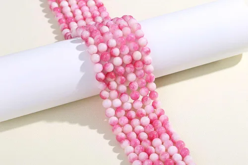 Miniatura 3 de LAIDANLA Cuentas de piedra natural de turmalina rosa y jade, cuentas sueltas redondas de 8 mm, cuentas de piedra preciosa para hacer pulseras, Jade
