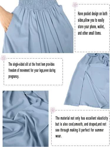 Miniatura 5 de Rnxrbb Vestido de maternidad de gasa con abertura y bolsillos, para verano, casual, sin mangas, fruncido, para embarazo, ropa para la playa