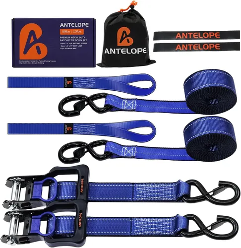Miniatura 8 de Juego de correas de amarre de trinquete, resistencia a la rotura de 2100 libras, paquete de 4 correas de trinquete resistentes de 1 pulgada x 15