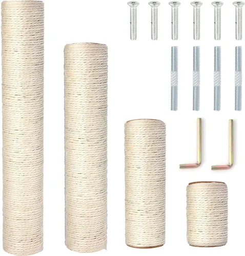 PowerKing Poste Rascador de Repuesto de Sisal Natural, 4 Piezas de Repuestos de Poste Rascador para Gatos M8 para Reacondicionamiento, Blanco,
