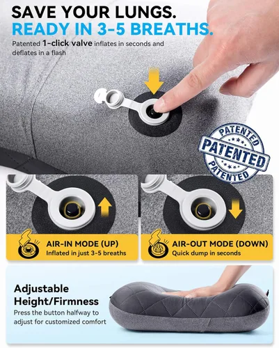 Miniatura 7 de Almohada de camping Hikenture con funda extraíble - Almohada inflable ultraligera para soporte lumbar y cervical - Almohada de mochila mejorada
