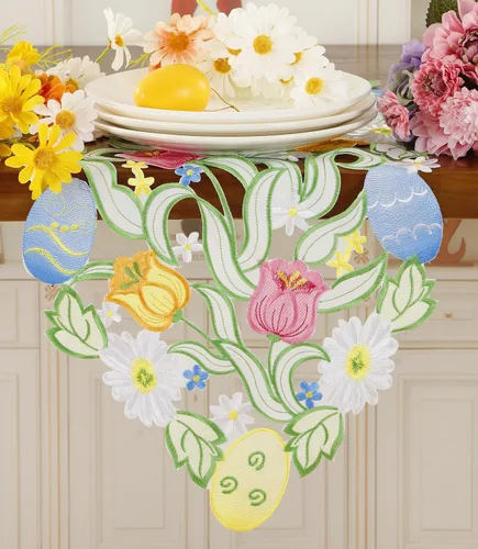 Miniatura 2 de Camino de mesa de Pascua, primavera, conejos, huevos, camino de mesa floral, bordado floral y conejos, huevos, bufanda, decoración de mesa