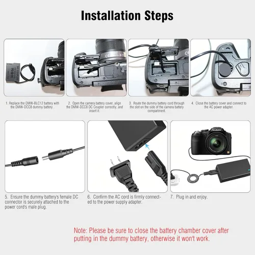 Miniatura 4 de F1TP DMW-AC10 DMW-DCC8 Adaptador de corriente de CA Batería simulada para cámaras Panasonic Lumix DMC-G5 G6 G7 GX8 G80 G81 G85 GH2 GH2K FZ200 FZ300