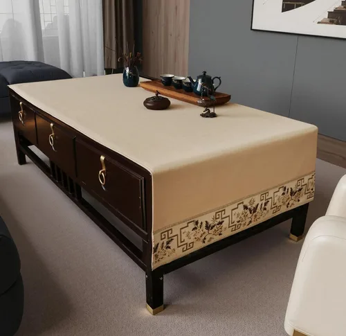 Miniatura 6 de Funda rectangular para mesa de café con flores bordadas. Mantel de mesa de café beige y camino de mesa de té para sala de estar, lavable a máquina